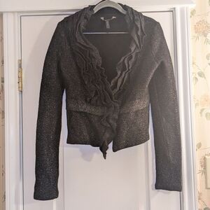 BCBGMAXAZRIA Women's Sz M 90% Black Wool W/Metallic Warm Blazer Jacket Cardigan